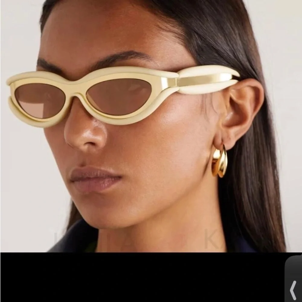 Luxury futuristic cat eye oval mustard pastel yellow steampunk sunglasses